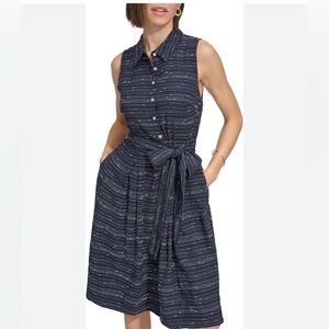 Tommy Hilfiger Size 14 Sleeveless Navy and White Striped Dress